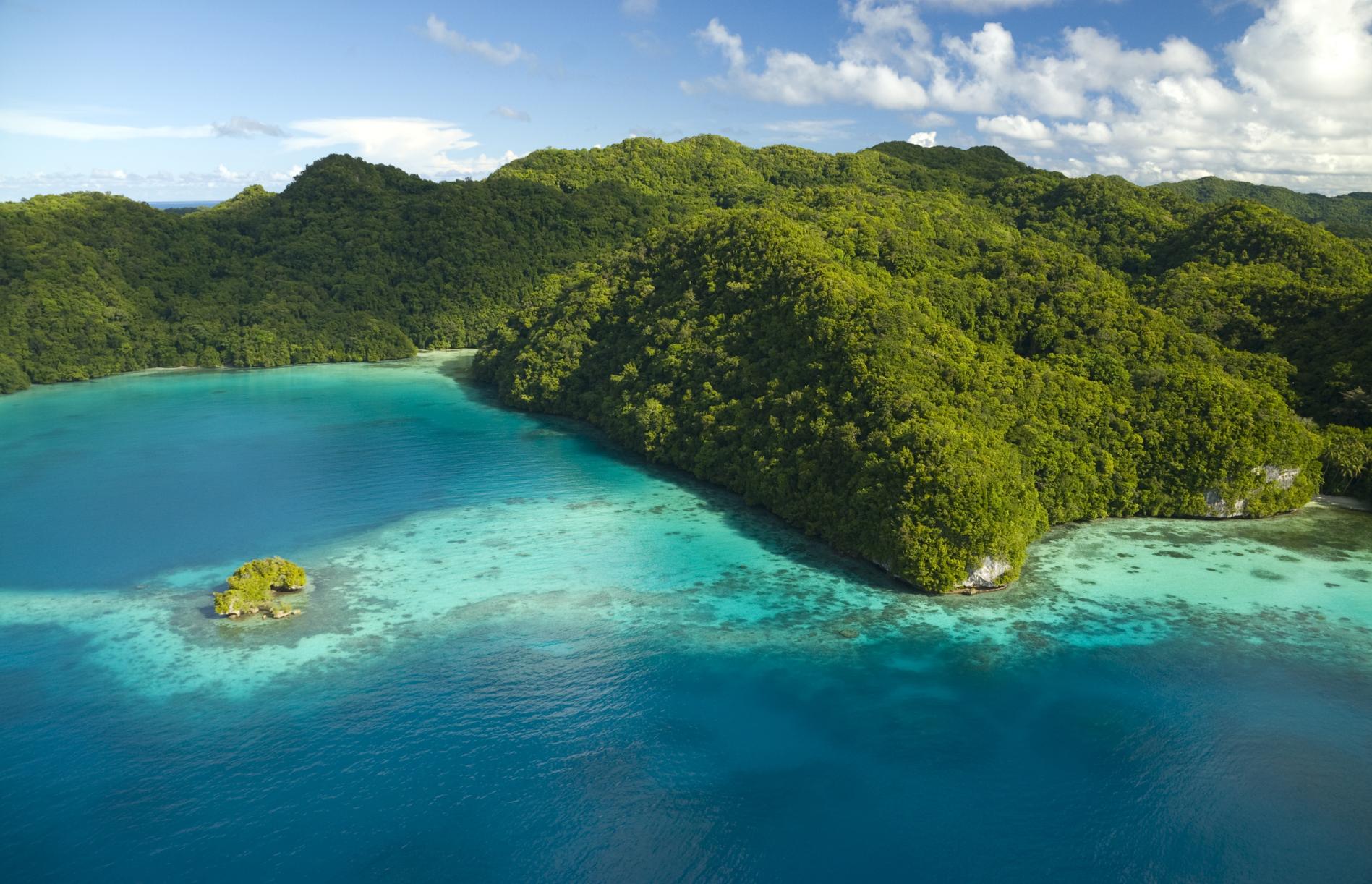 The Rock Islands of Palau, also called Chelbacheb, are a collection of several hundred small limestone or coral uprises in the Southern Lagoon of Palau between Koror and Peleliu. Photo by RWBrooks on Pond5.