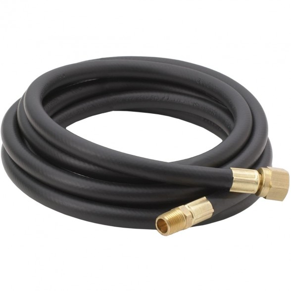 Propane hoses should be one continuous length from the tank to the connection on the back of your heater or stove. 