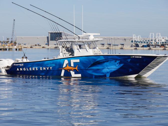 Custom Fishing Boat Wrap on a Freeman Power Cat