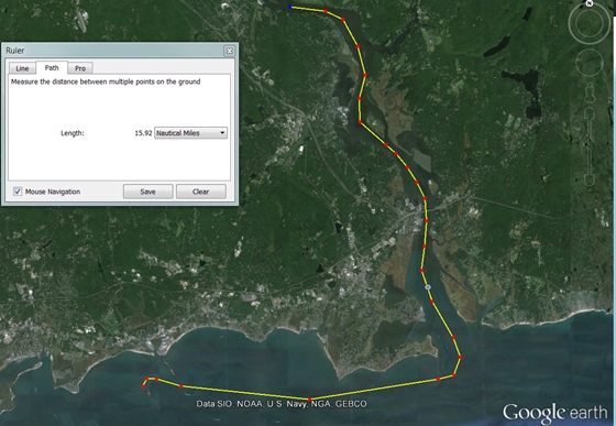 Google Earth lets you plan a simple route in nautical miles.