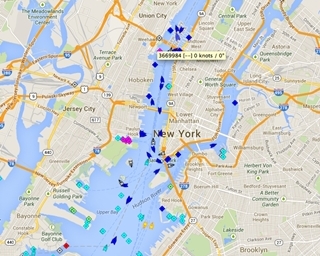 This AIS screen shot shows all of the AIS-equipped vessels in the New York Harbor area. That’s a lot of ships! Screenshot courtesy of marinetraffic.com.