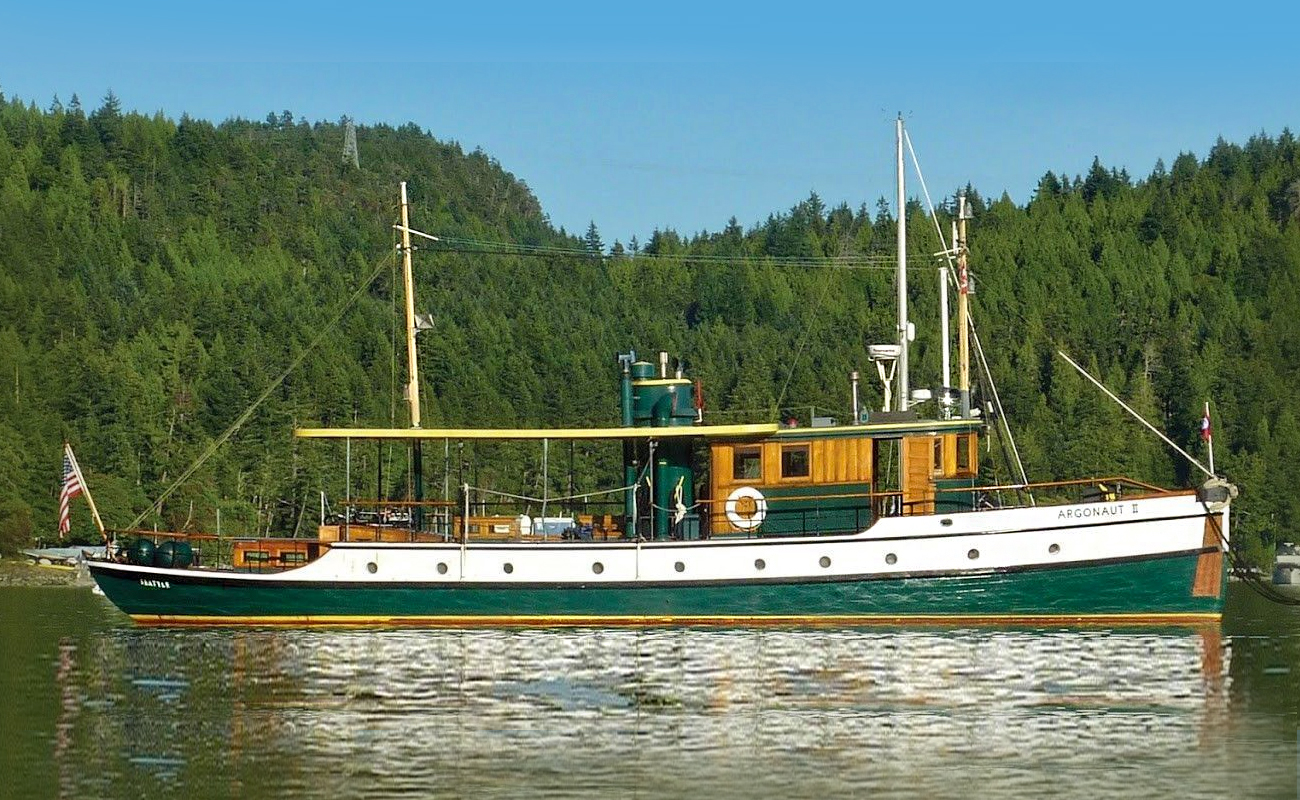 The historic Argonaut II, a 1922 wooden, classic cruising motoryacht built by Menchions Boat Yard in Coal Harbor BC.