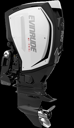 Evinrude's E-TEC engine cowlings are pretty striking. You won't mistake them for anyone else's engines.