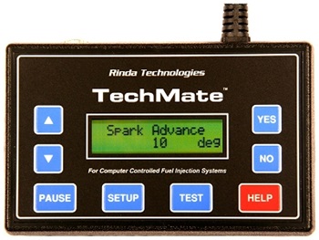 Rinda's TechMate diagnostic tool can help with determining engine hours on a used boaat with digital fuel injection.