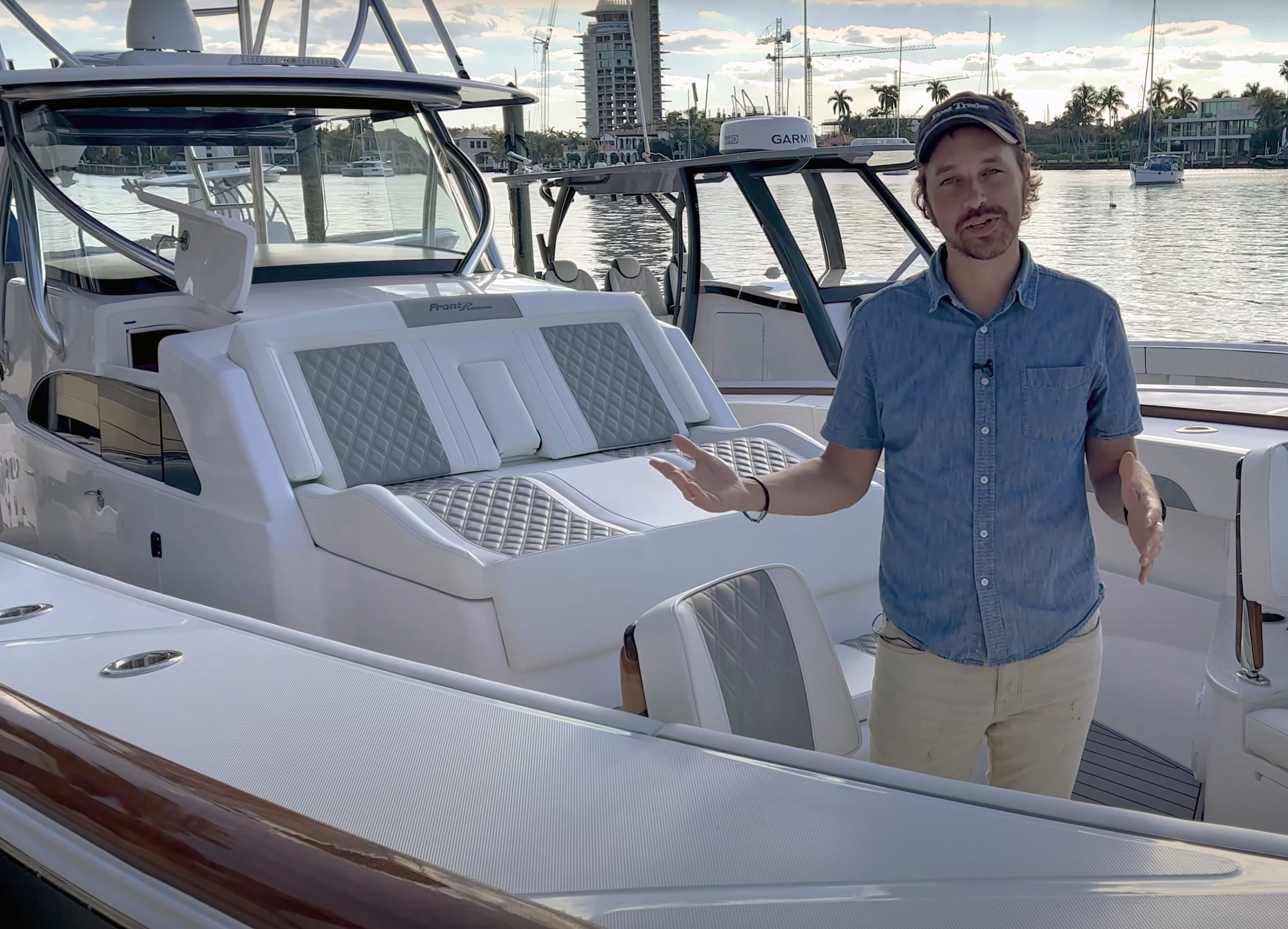 Ryan McVinney with Boat Trader onboard a Front Runner 47 center console boat