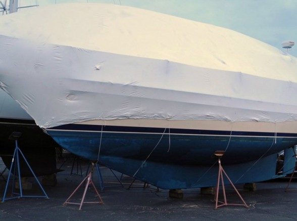 Who’s going to build the frame for your winter cover and install the tarps or shrink-wrap—you or your boatyard? Ed Sherman photo.