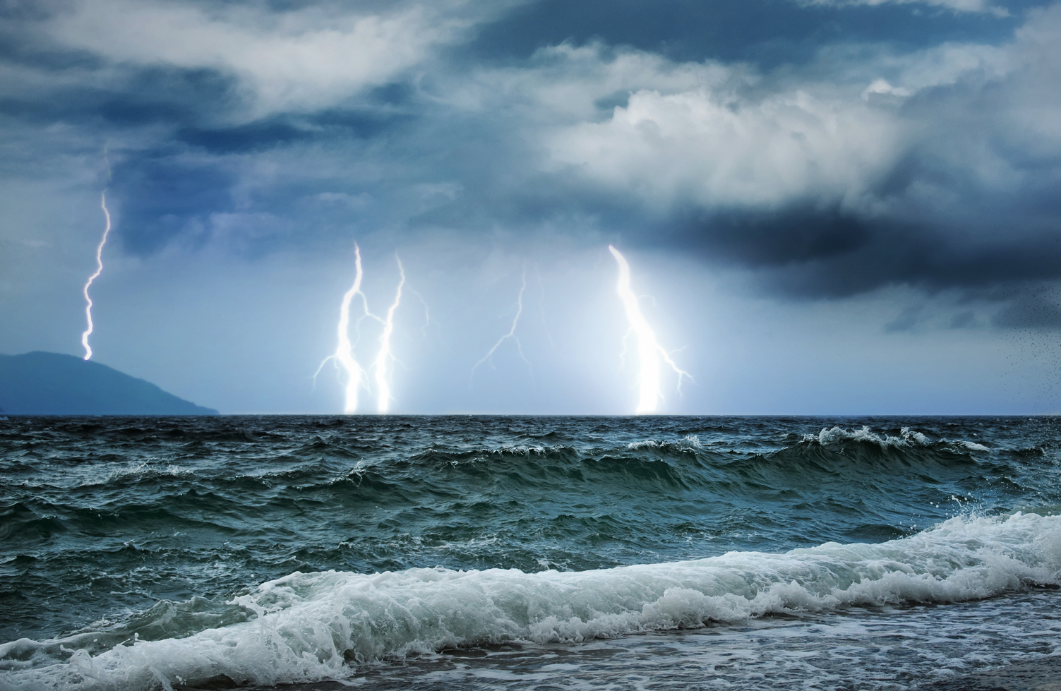 Multiple Lightning Strikes at Sea
