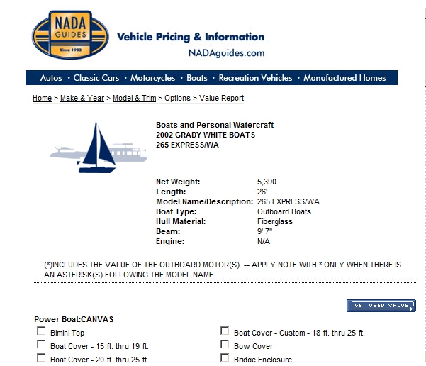 NADA guide Boats.com listing