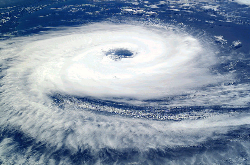 The cyclone Catarina, which made landfall in March 2004 in Brazil, was the first hurricane observed in the South Atlantic. Note the clockwise rotation. Photo courtesy NASA, from the International Space Station.