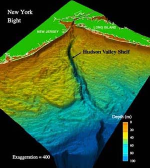 Over many thousands of years, the outflow of the Hudson River has created the well-known undersea canyon.